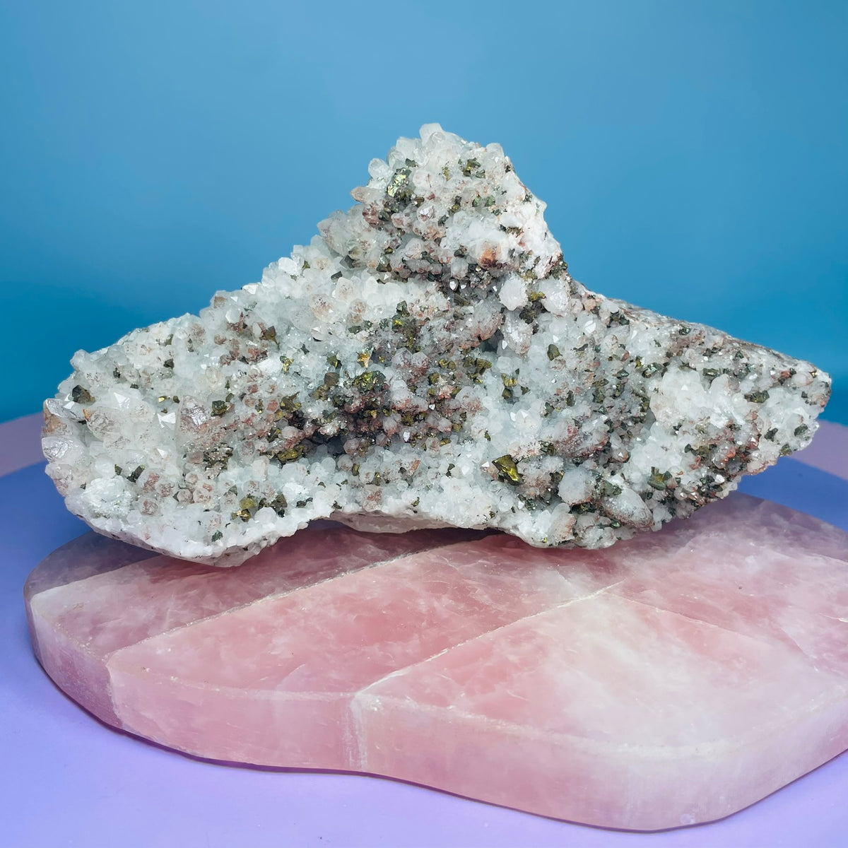 Red Quartz, Hematite + Pyrite Large Cluster Specimen