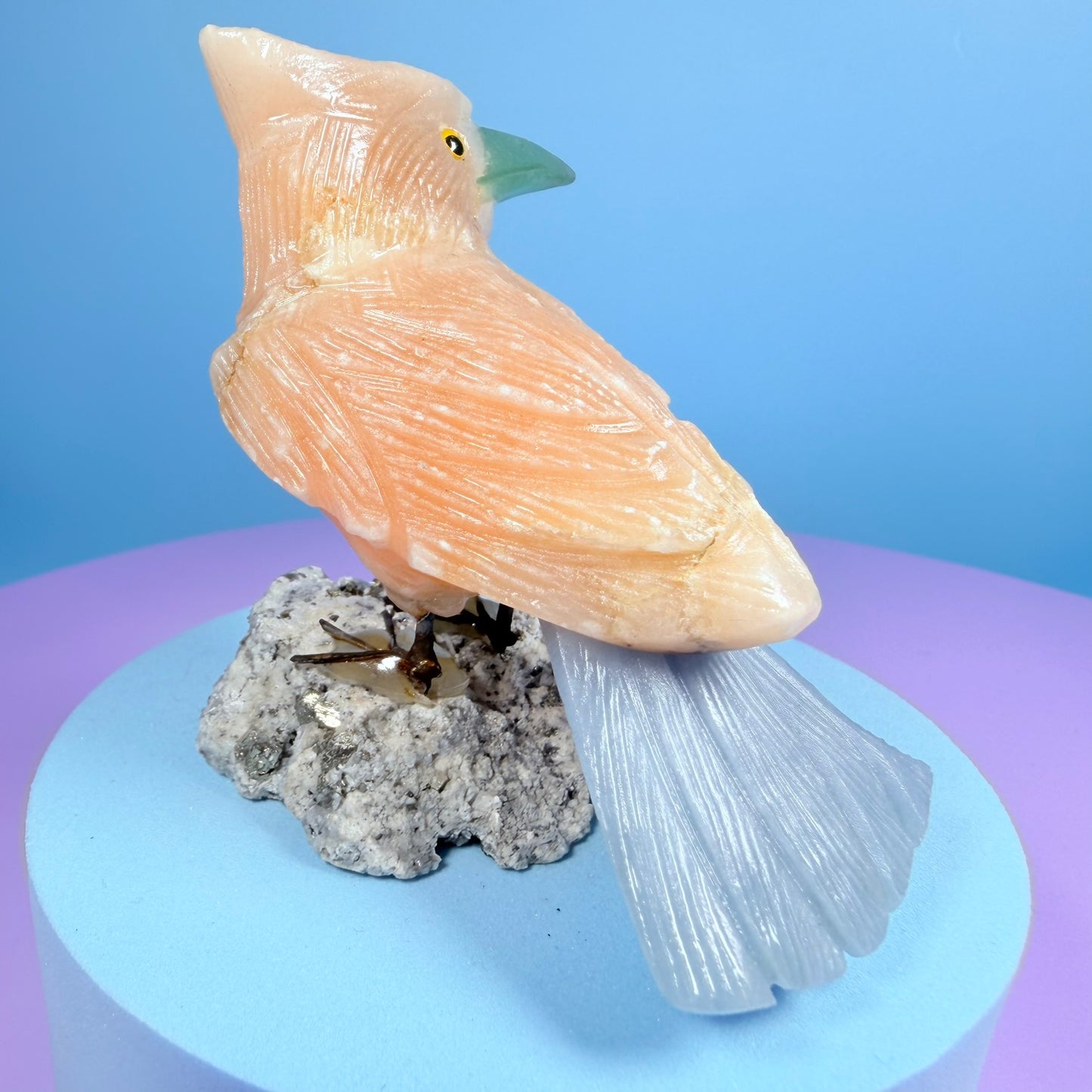 Crystal Bluejay Bird Carving (Hand-Carved)