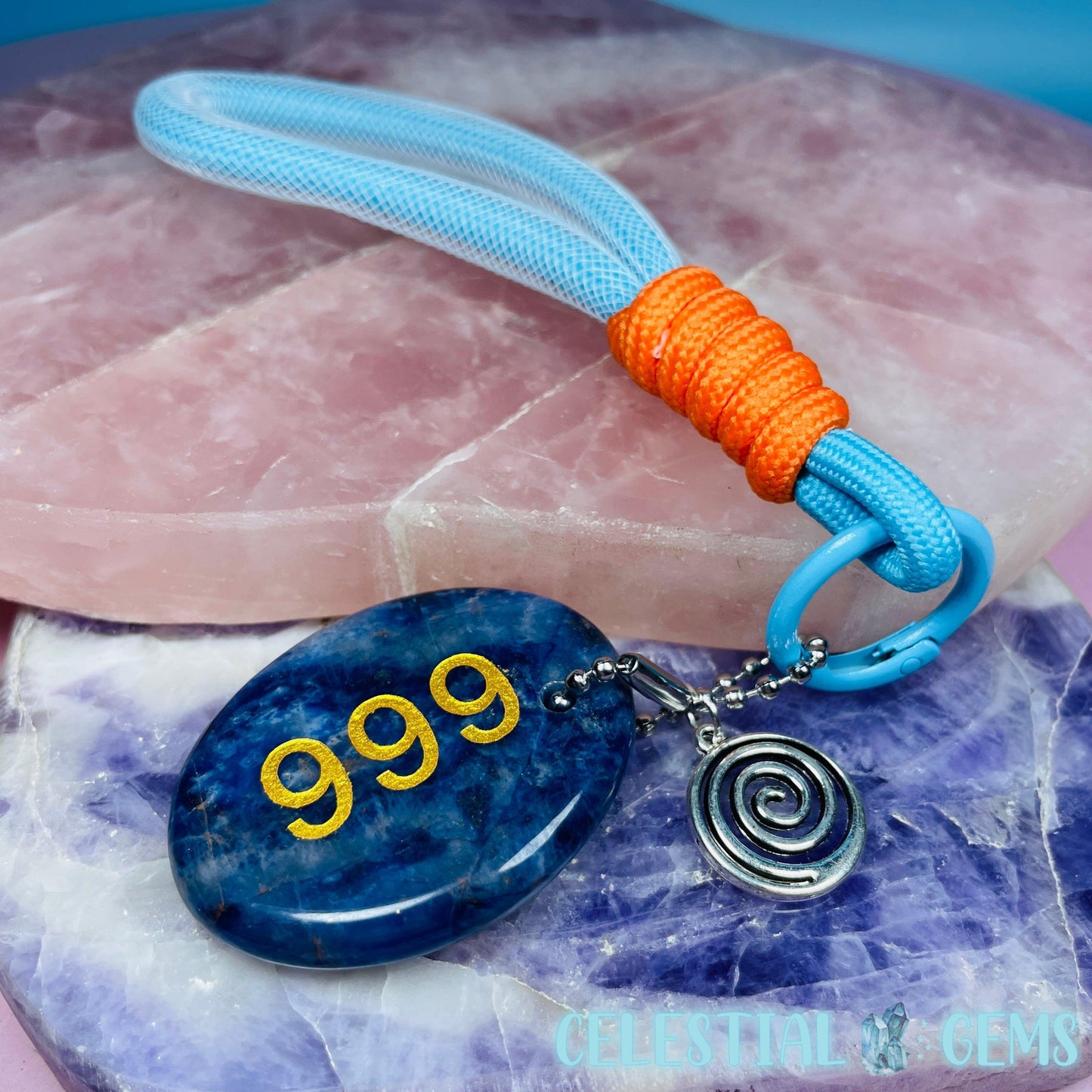Sodalite '999' Angel Number Crystal Keyring