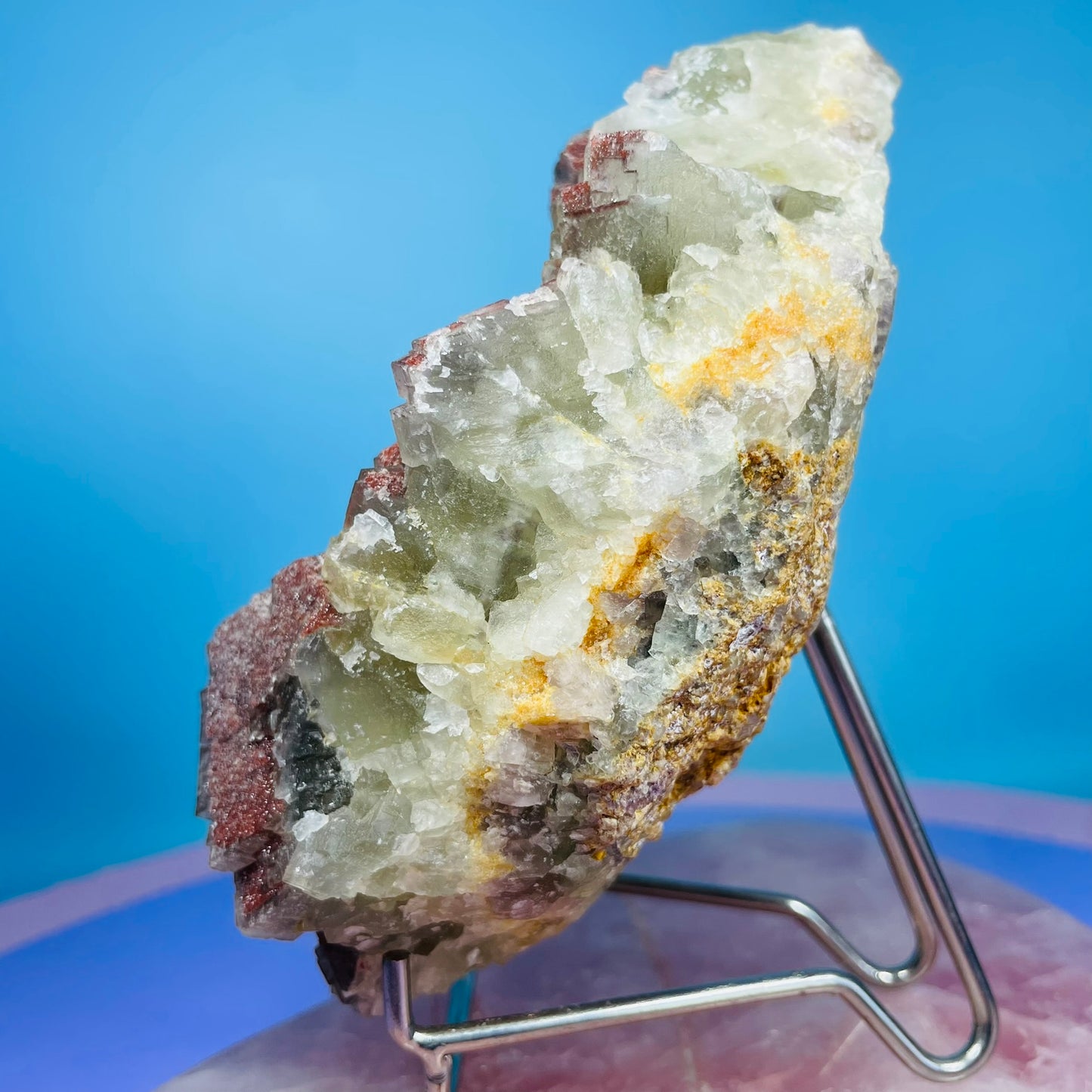 Green Fluorite Cubic Cluster Specimen with Red Druzy Quartz Coating
