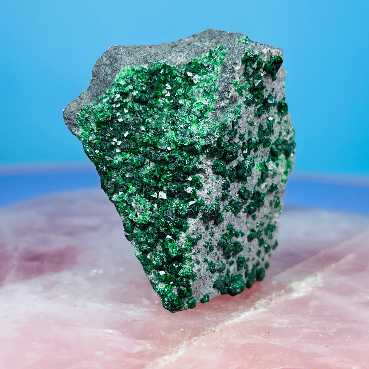 Rare Green Uvarovite Garnet Cluster Specimen (Video)