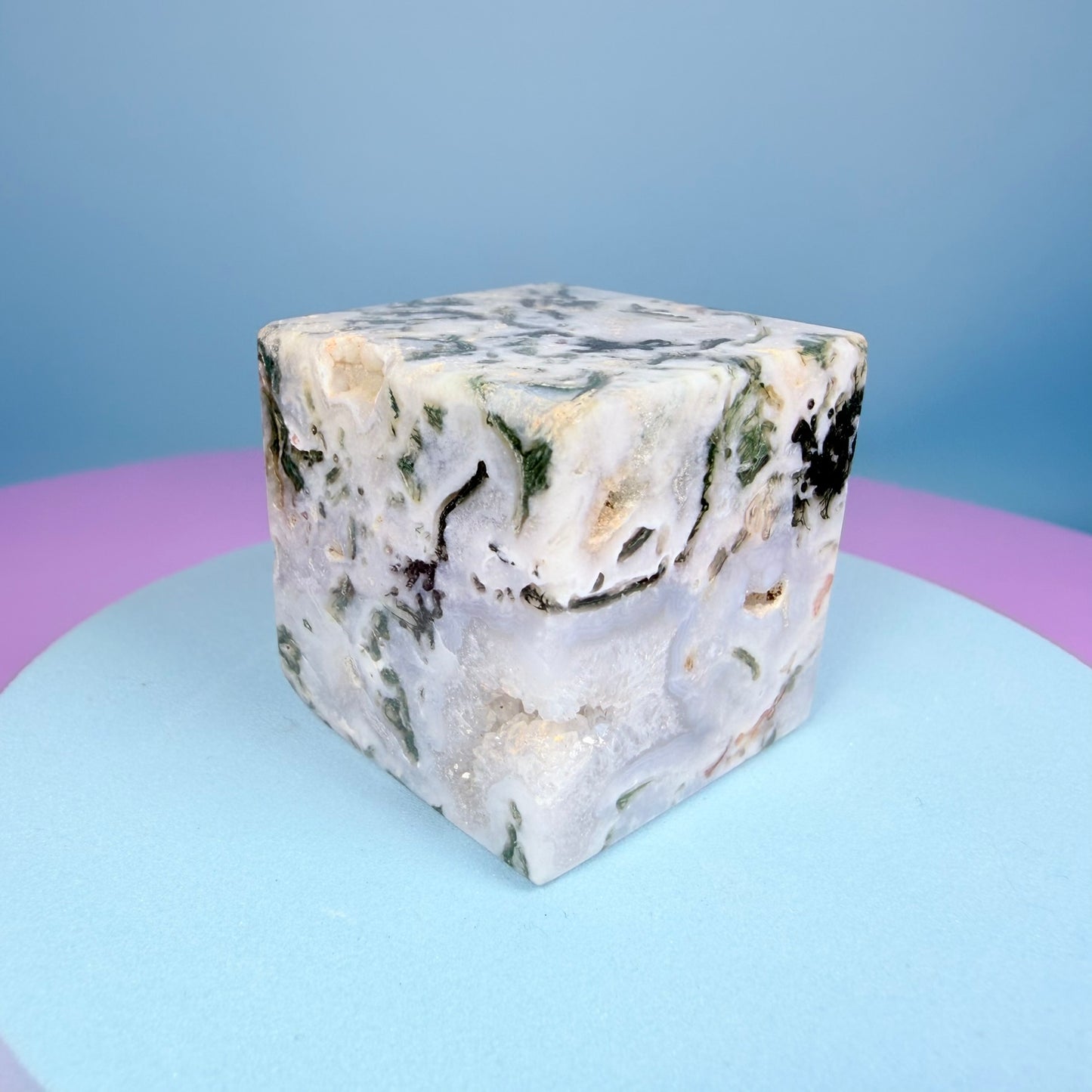 Moss Agate Cube Small Carving