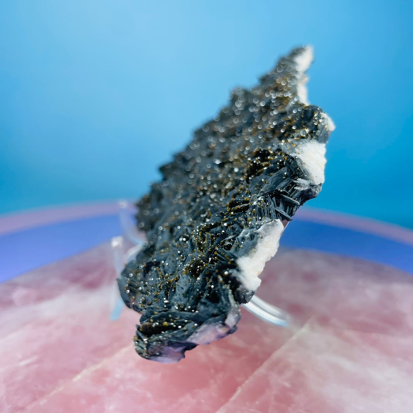 Black Barite Medium Cluster Plate with Vanadinite Sparkles