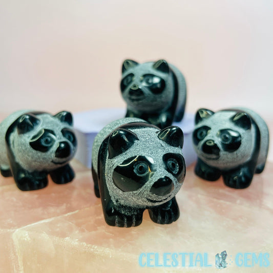 Obsidian Etched Panda Bear Small Carving