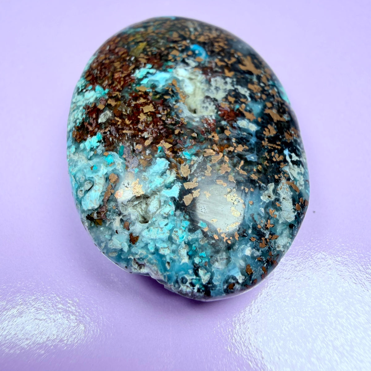 Rare Native Copper, Chrysocolla + Chalcedony Cabochon