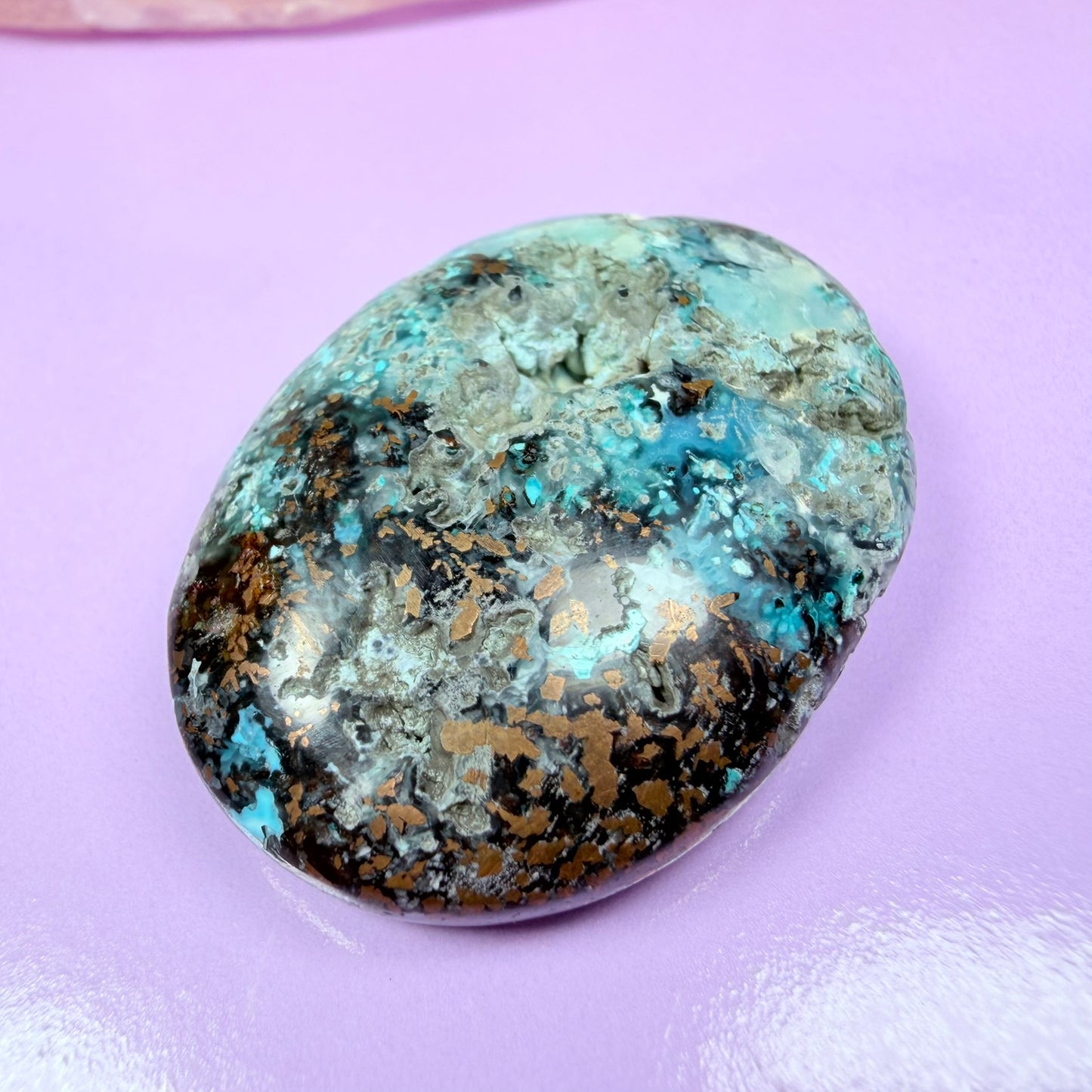 Rare Native Copper, Chrysocolla + Chalcedony Cabochon