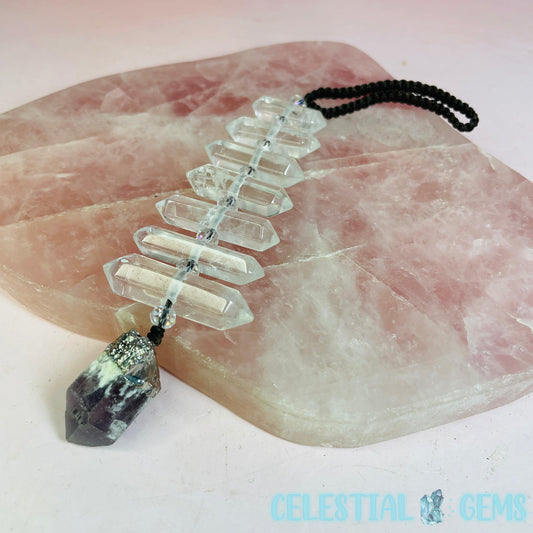 Clear Quartz Double Terminated Point Hanger with Amethyst Pendulum