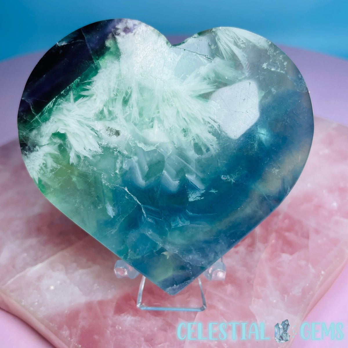 Snow Feather Fluorite Heart Medium Carving