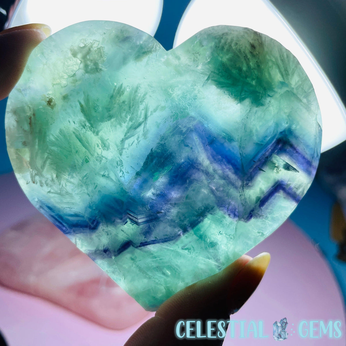 Snow Feather Fluorite Heart Medium Carving