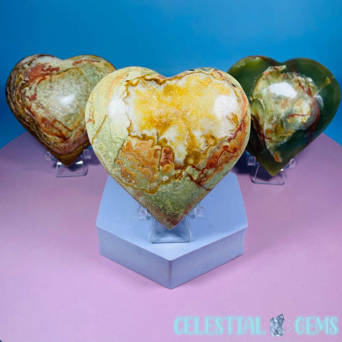 Banded Onyx Calcite Heart Carving - Large