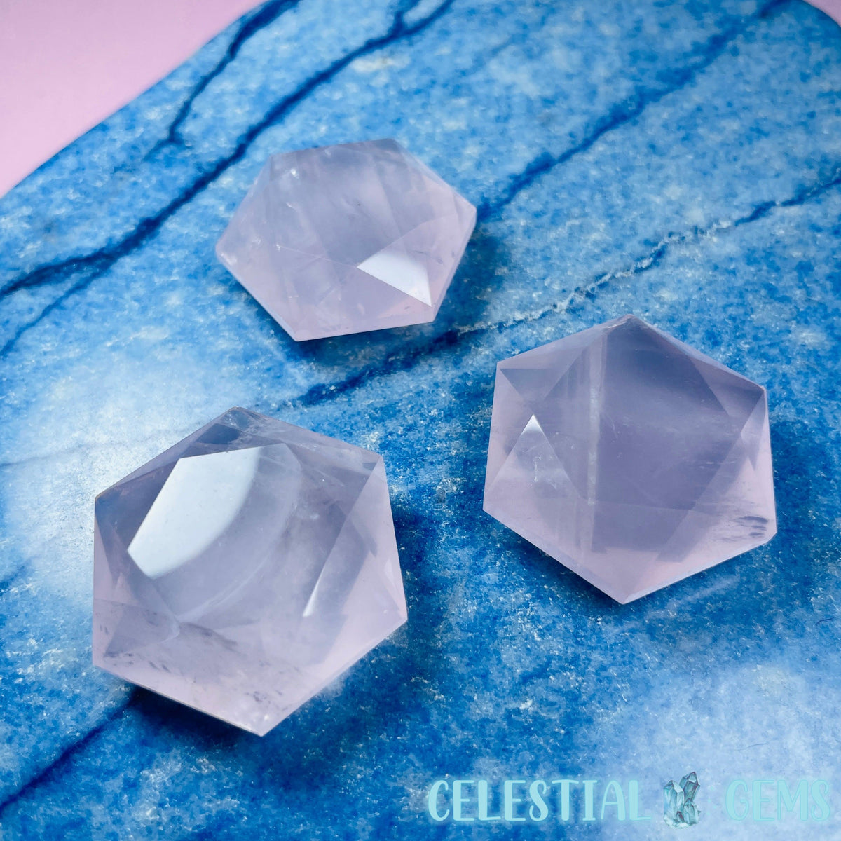 High Grade Rose Quartz Hexagram Pocket Stone Carving