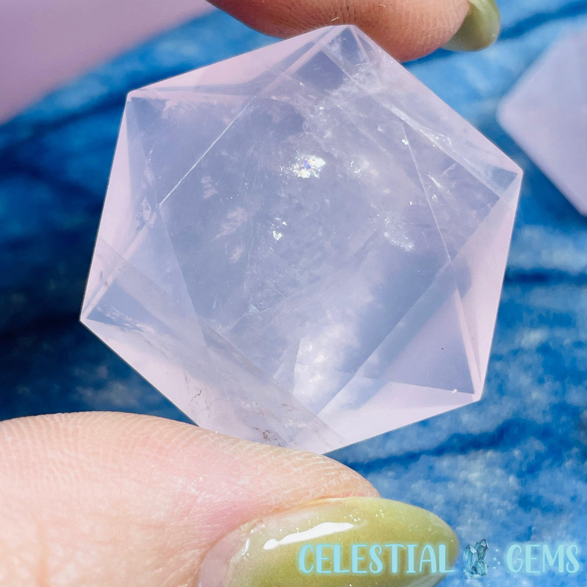 High Grade Rose Quartz Hexagram Pocket Stone Carving