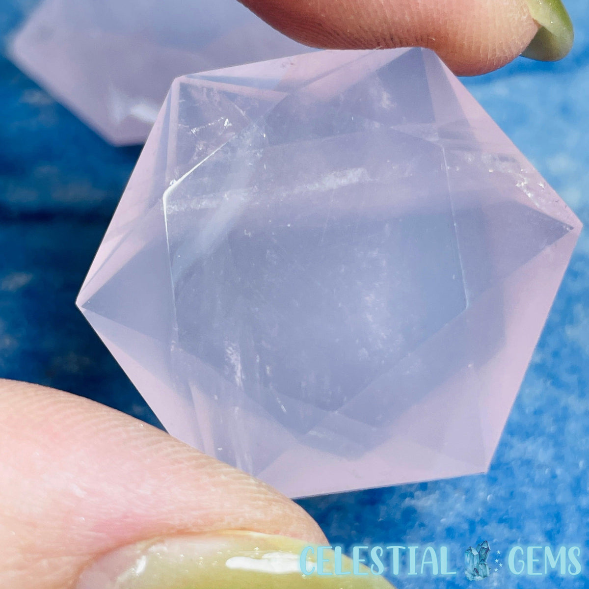 High Grade Rose Quartz Hexagram Pocket Stone Carving