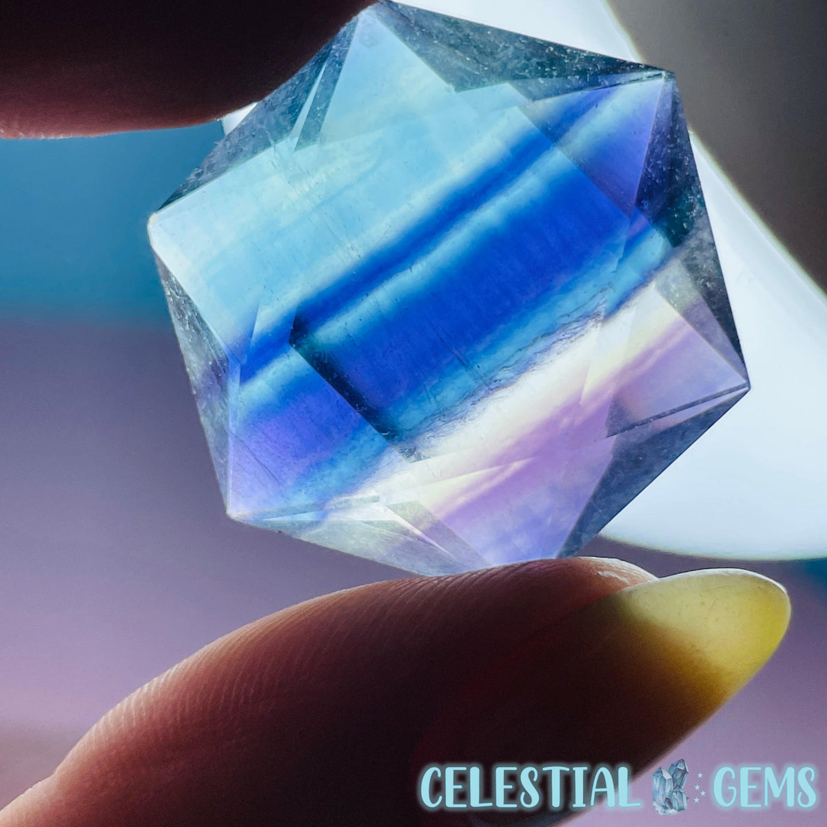 High Grade Fluorite Hexagram Pocket Stone Carving