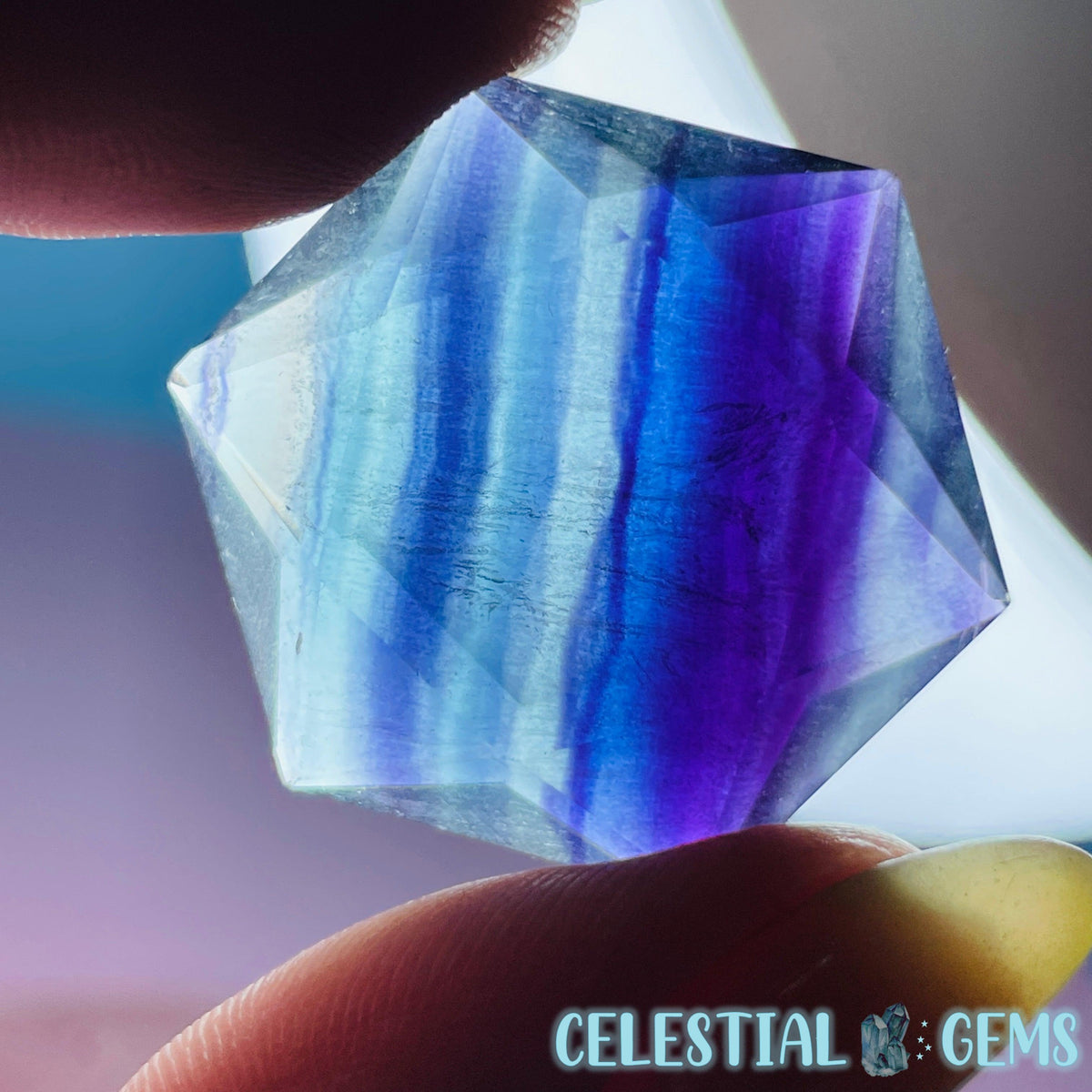 High Grade Fluorite Hexagram Pocket Stone Carving
