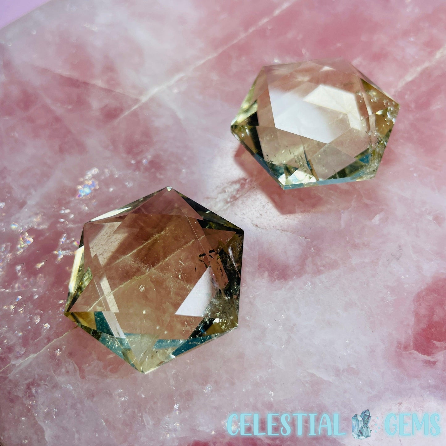 High Grade Citrine Hexagram Pocket Stone Carving