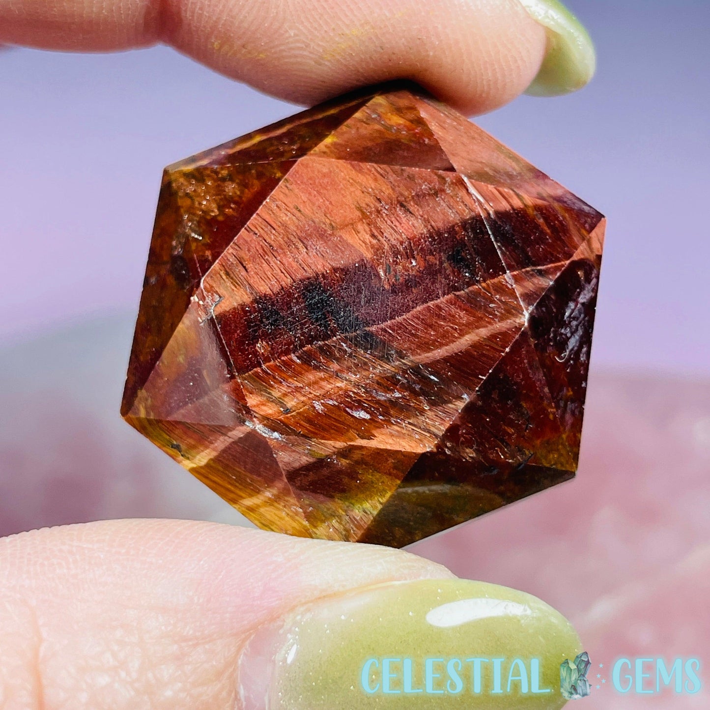 High Grade Red Tigers Eye Hexagram Pocket Stone Carving