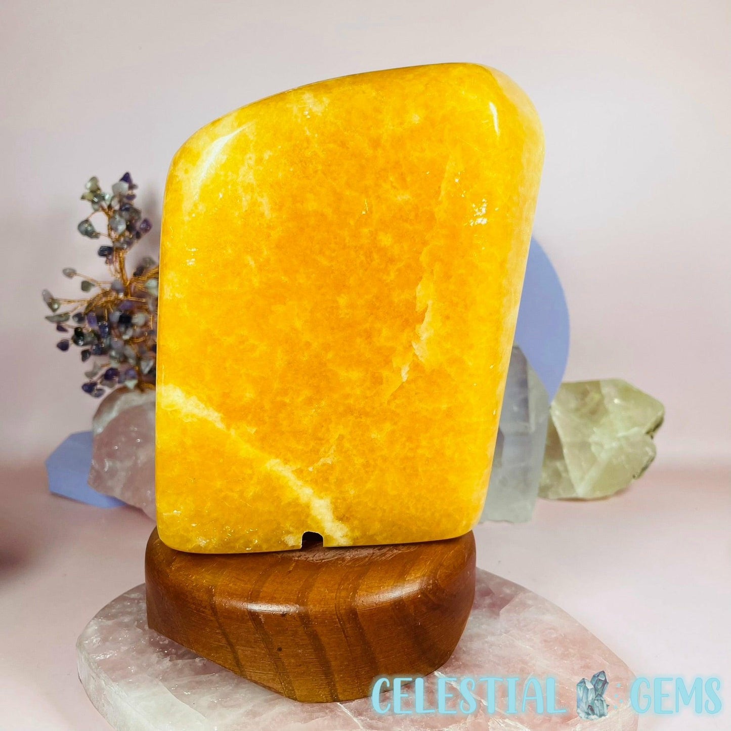Orange Calcite Large Polished Lamp (with Dimmer + Bulb)