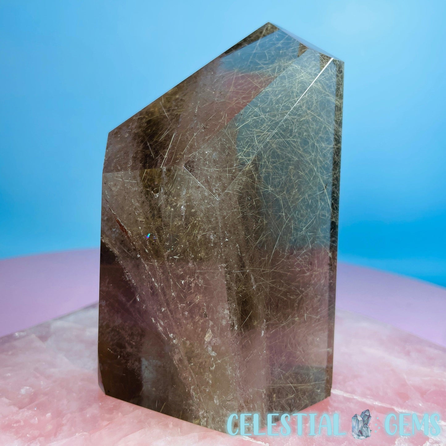 High Grade Golden Rutile in Smoky Quartz Medium Freeform (Video)