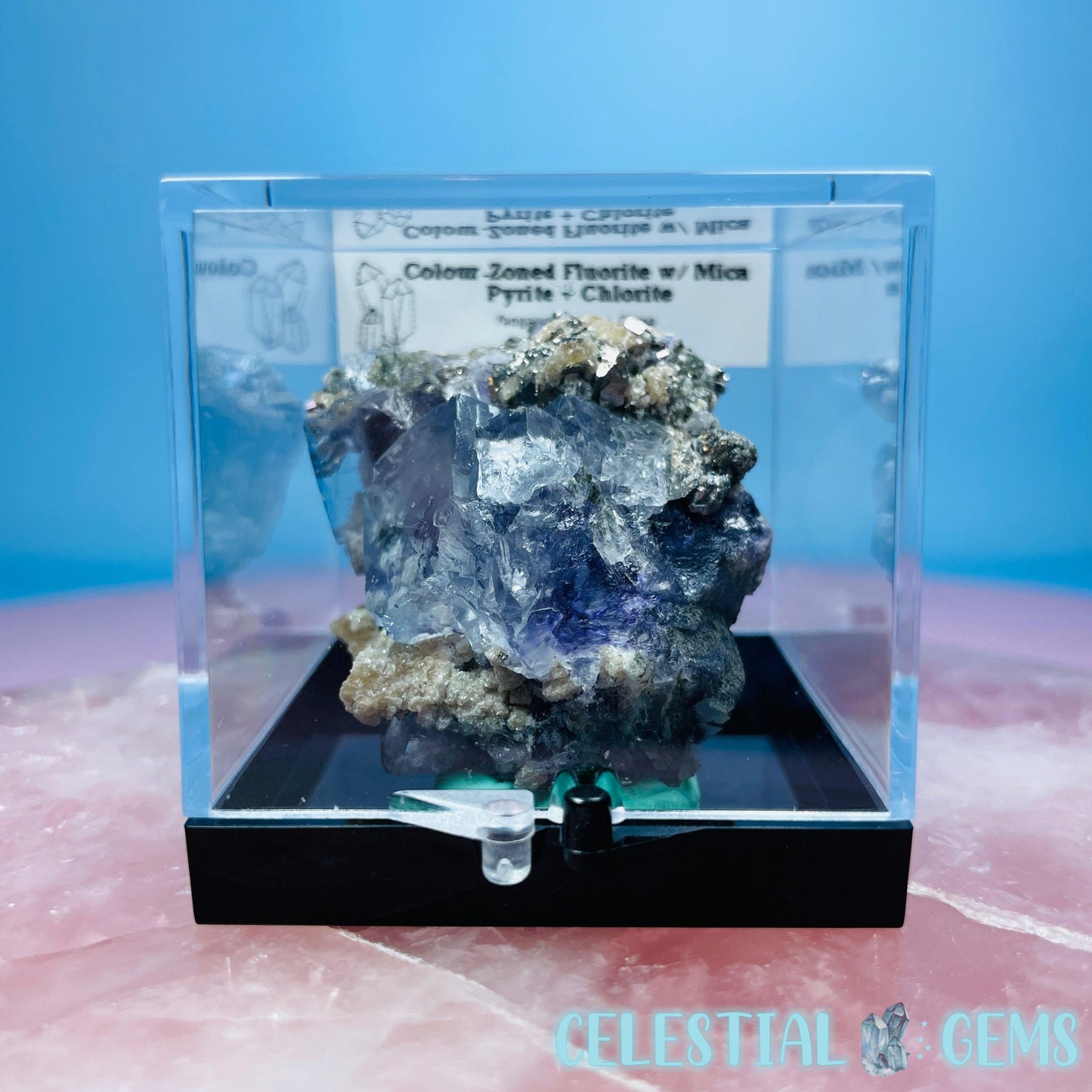 RARE Yaogangxian Colour-Zoned Fluorite with Pyrite, Mica + Chlorite Small Cluster Specimen