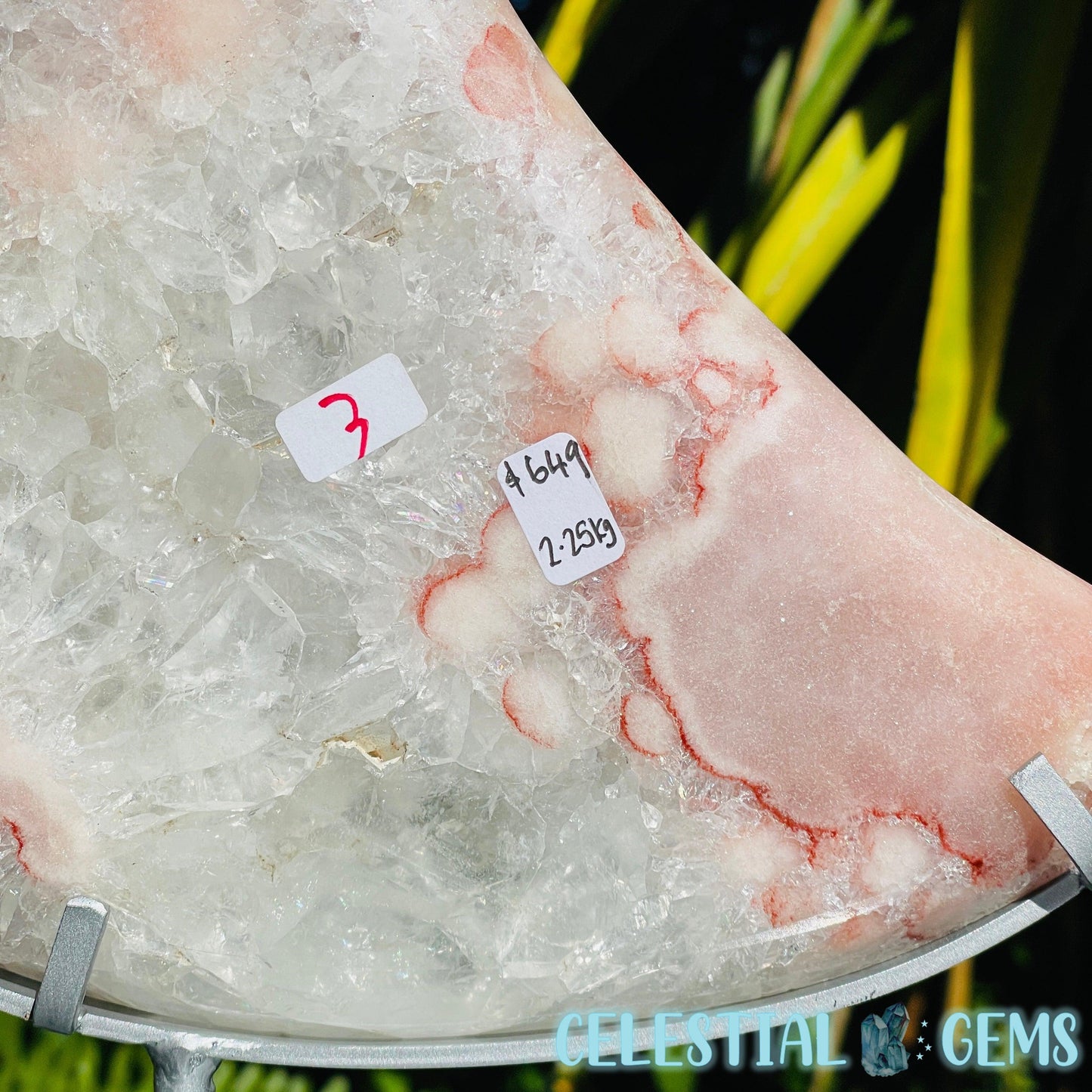 Pink Amethyst + Quartz XL Crescent Moon Carving on Stand