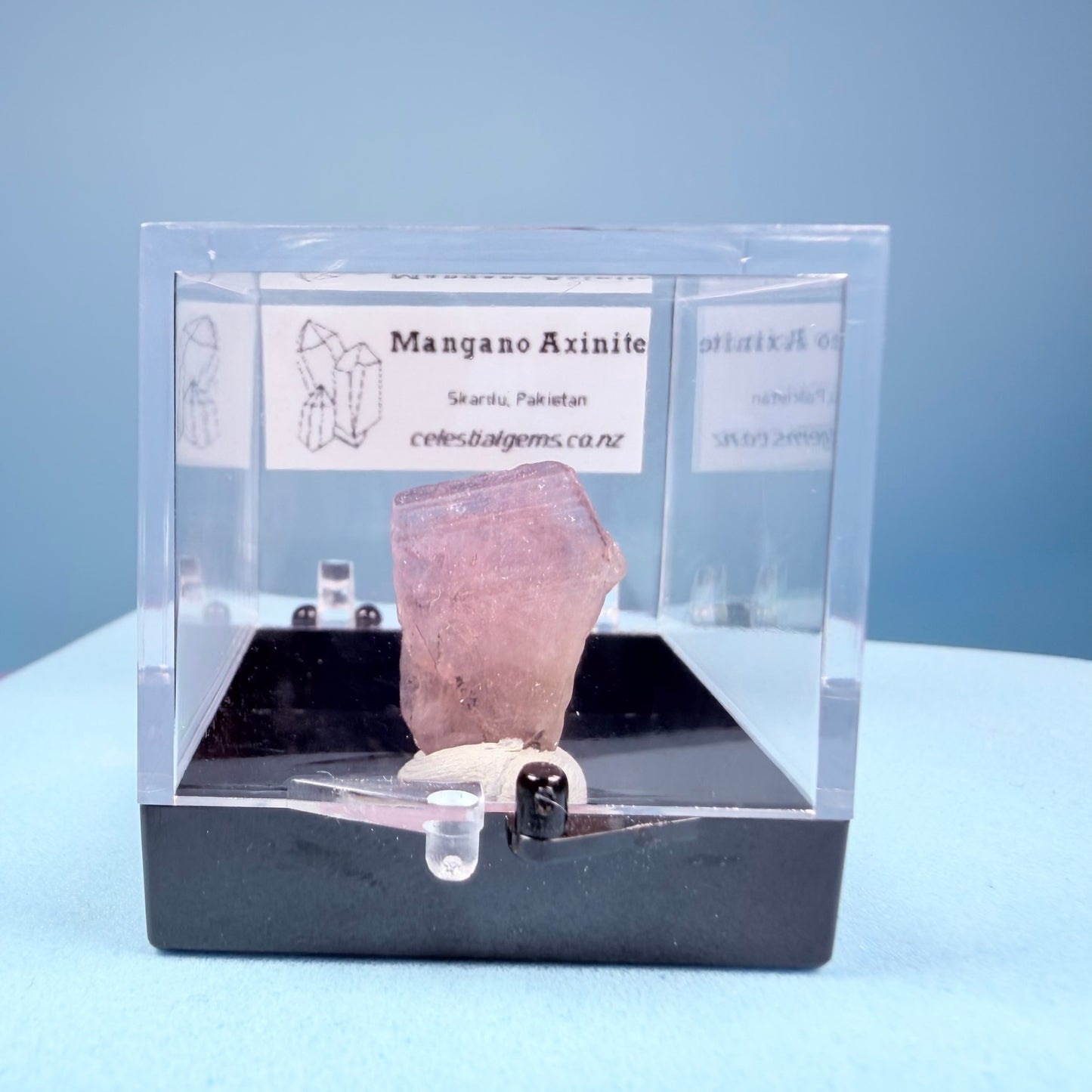 Rare Mangano Axinite Crystal Specimen in Box