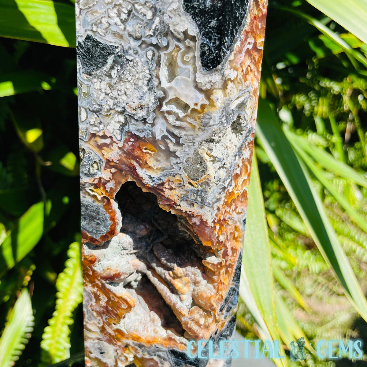 RARE Indonesian Tube Agate + Black Basalt XXL Statement Tower