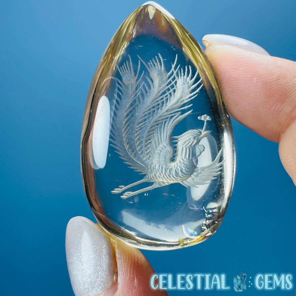 Citrine Flying Phoenix Hand-Carved Intaglio Reverse Lens Carving (Video)