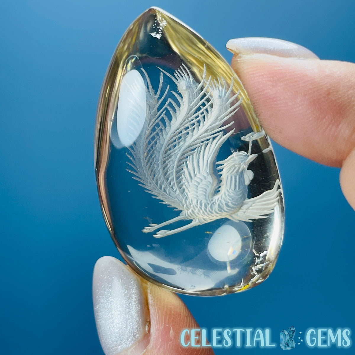 Citrine Flying Phoenix Hand-Carved Intaglio Reverse Lens Carving (Video)