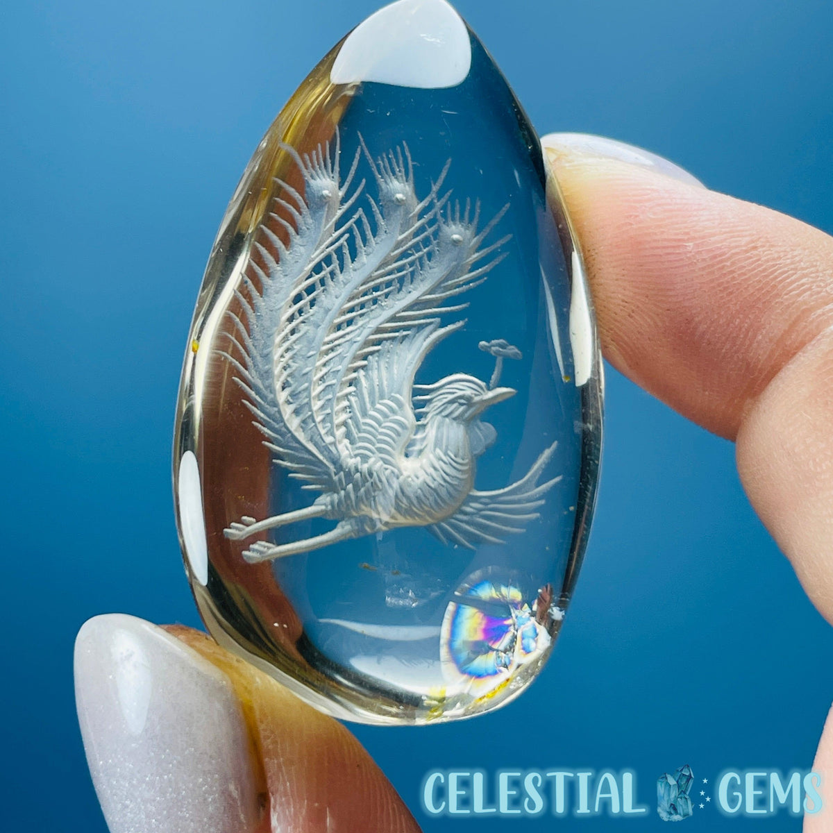 Citrine Flying Phoenix Hand-Carved Intaglio Reverse Lens Carving (Video)
