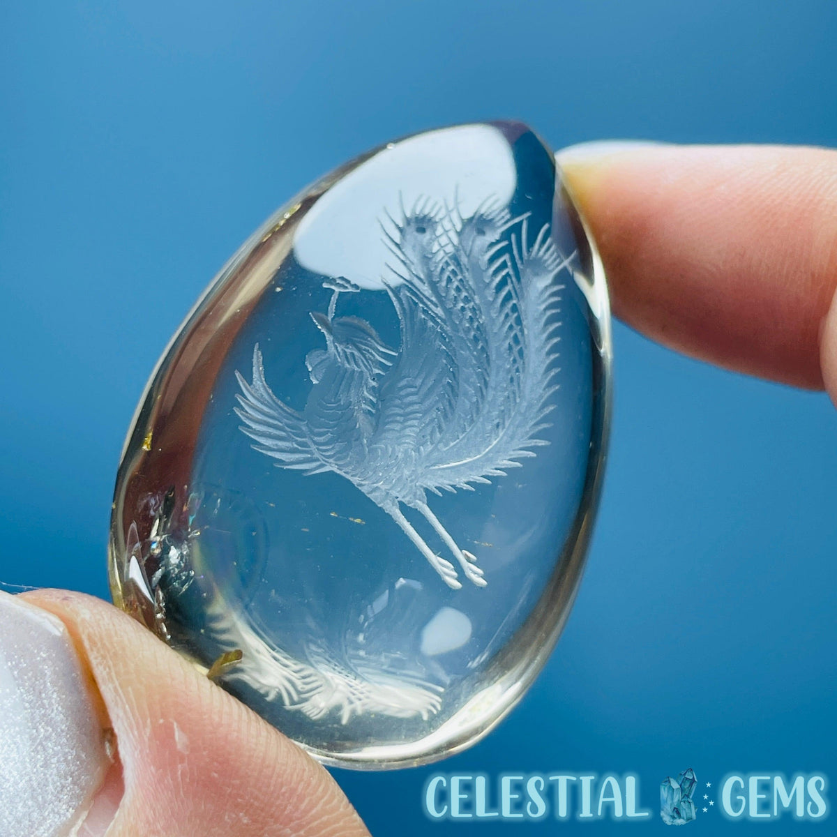 Citrine Flying Phoenix Hand-Carved Intaglio Reverse Lens Carving (Video)
