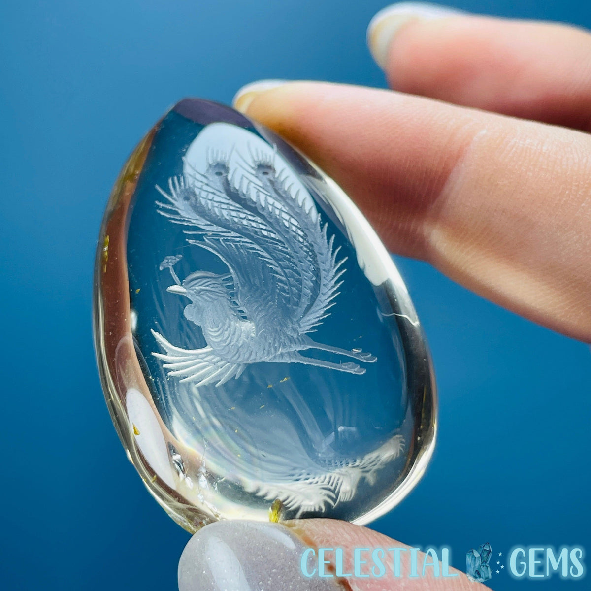 Citrine Flying Phoenix Hand-Carved Intaglio Reverse Lens Carving (Video)