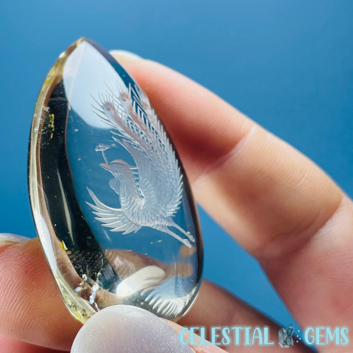 Citrine Flying Phoenix Hand-Carved Intaglio Reverse Lens Carving (Video)