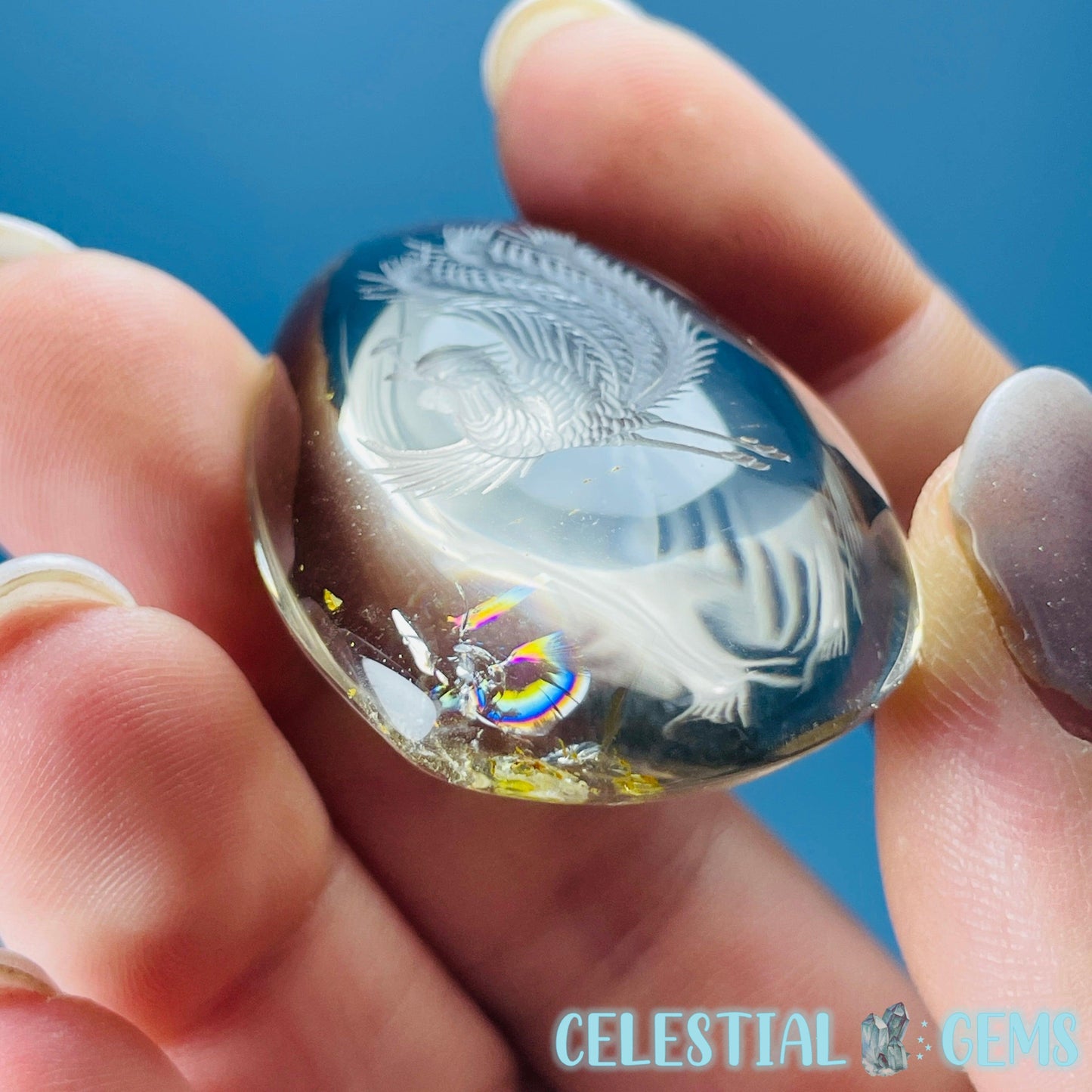 Citrine Flying Phoenix Hand-Carved Intaglio Reverse Lens Carving (Video)