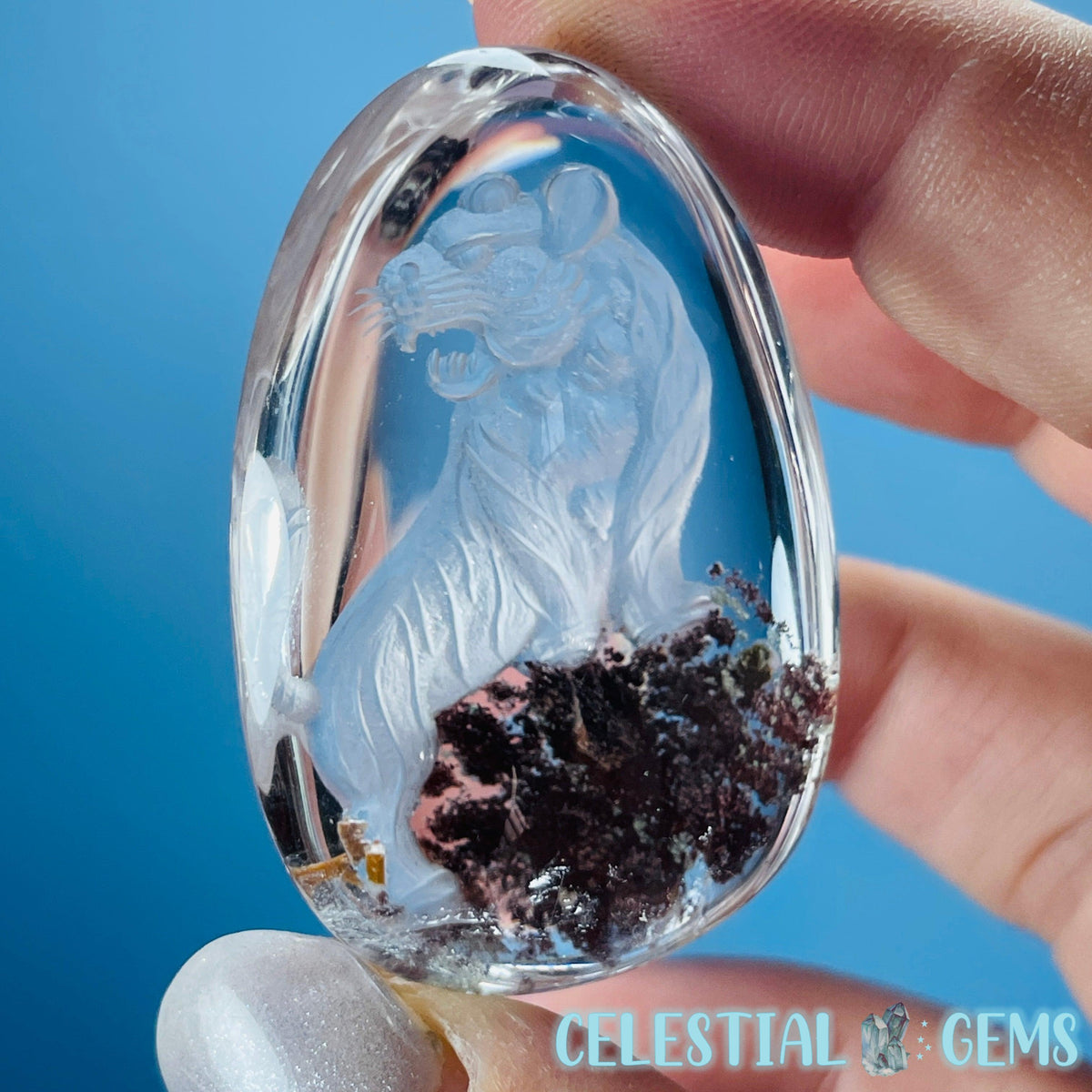 Garden Quartz Roaring Lion Hand-Carved Intaglio Reverse Lens Carving (Video)