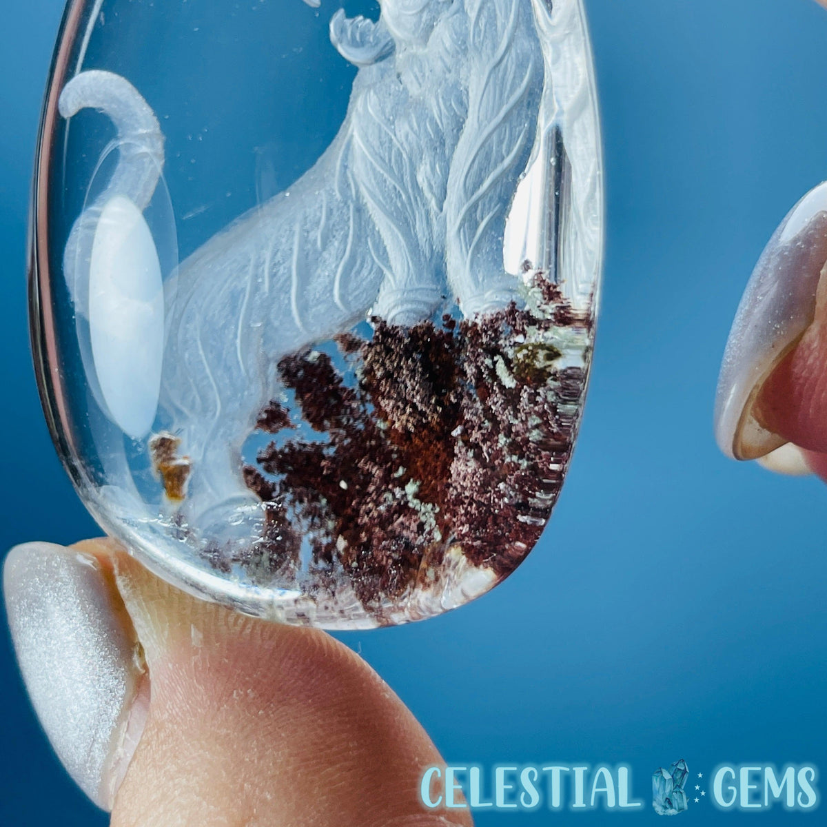 Garden Quartz Roaring Lion Hand-Carved Intaglio Reverse Lens Carving (Video)