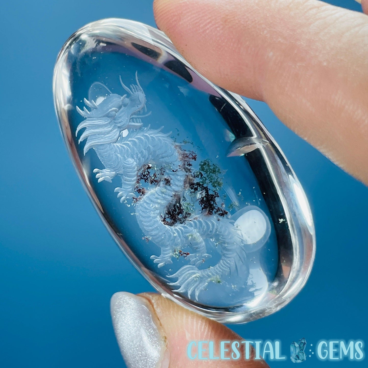 Garden Quartz Flying Chinese Dragon Hand-Carved Intaglio Reverse Lens Carving (Video)