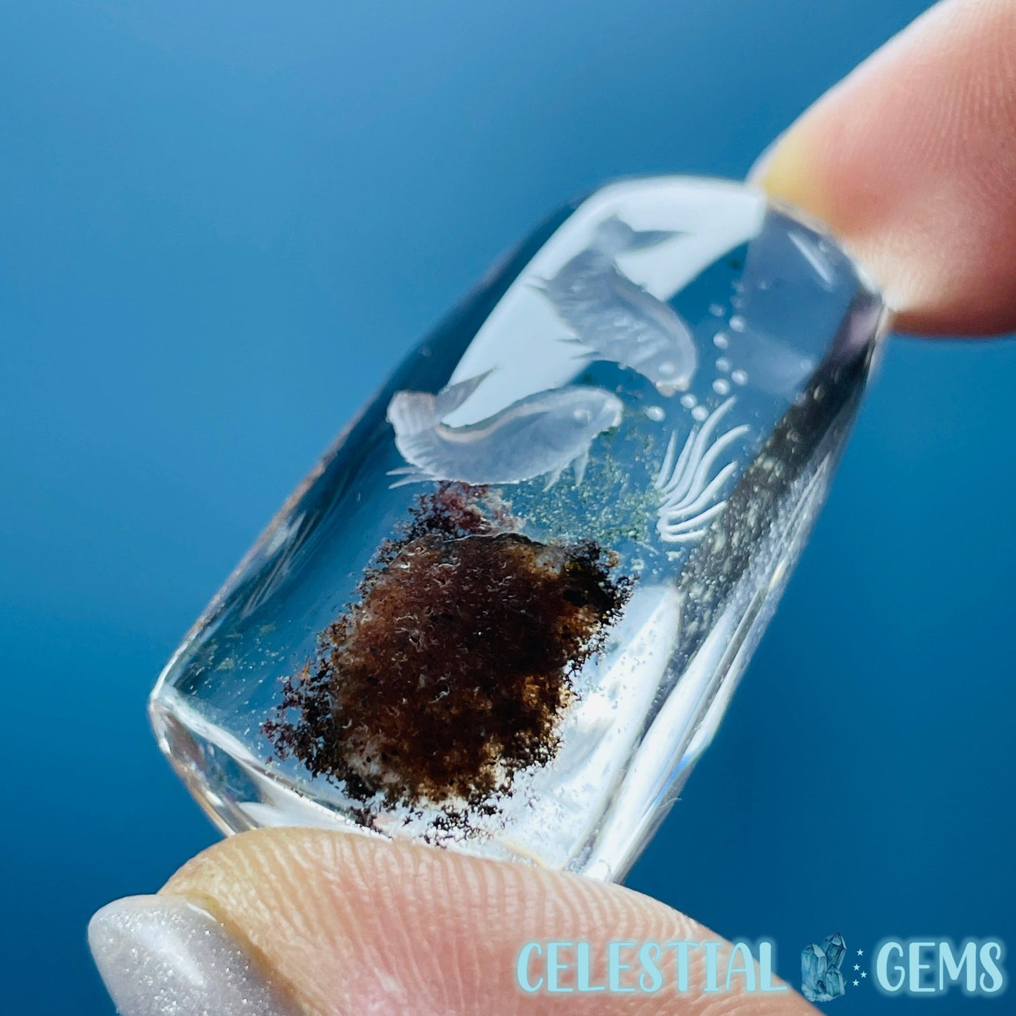 Garden Quartz Underwater Koi Carp Fish Hand-Carved Intaglio Reverse Lens Carving (Video)