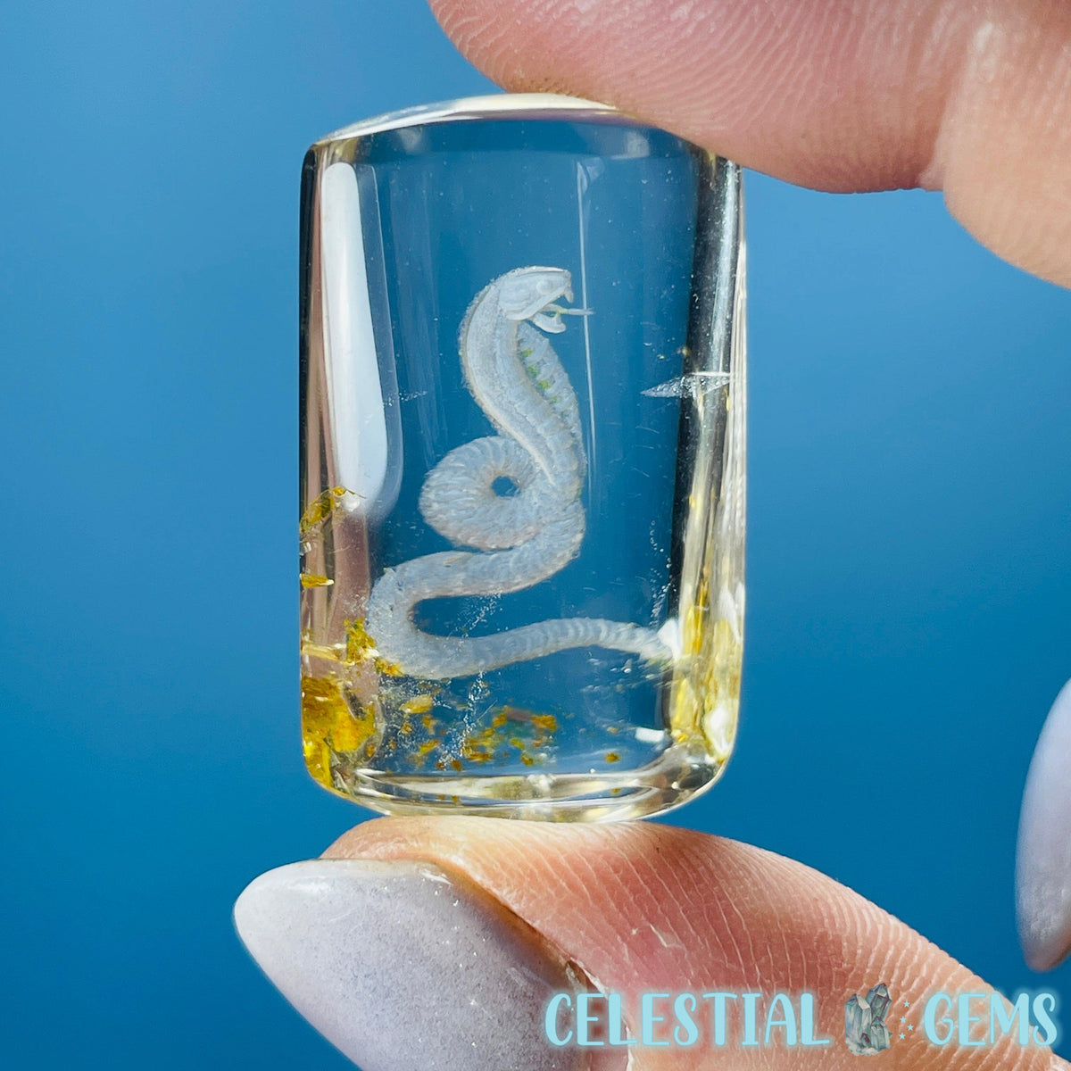 Citrine Garden Quartz Cobra Snake Hand-Carved Intaglio Reverse Lens Carving (Video)