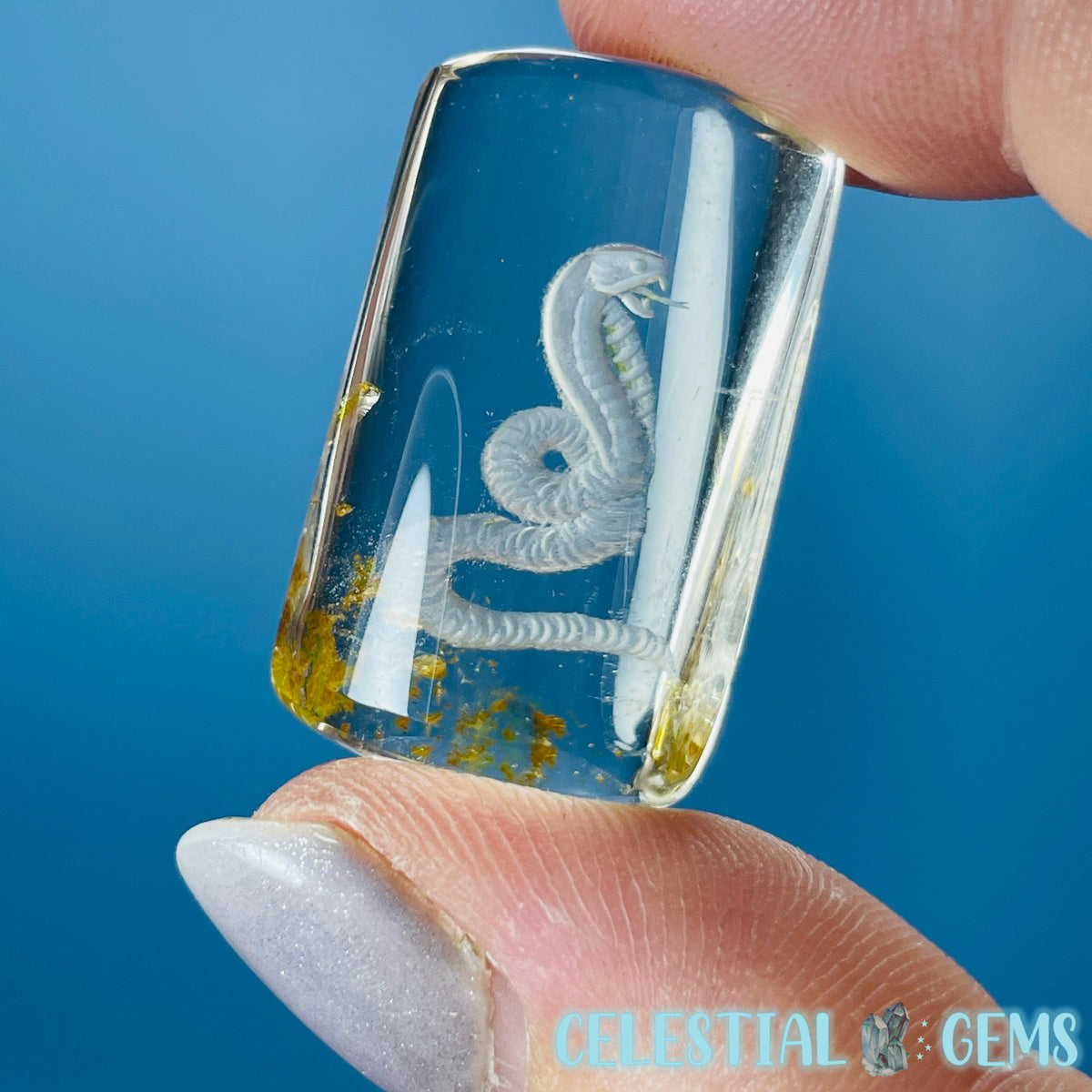 Citrine Garden Quartz Cobra Snake Hand-Carved Intaglio Reverse Lens Carving (Video)