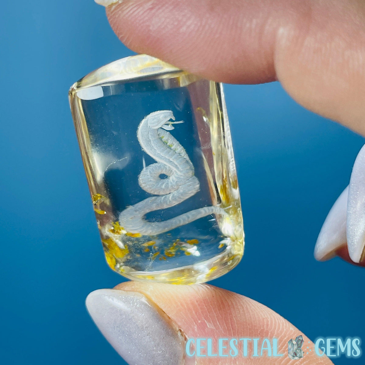 Citrine Garden Quartz Cobra Snake Hand-Carved Intaglio Reverse Lens Carving (Video)