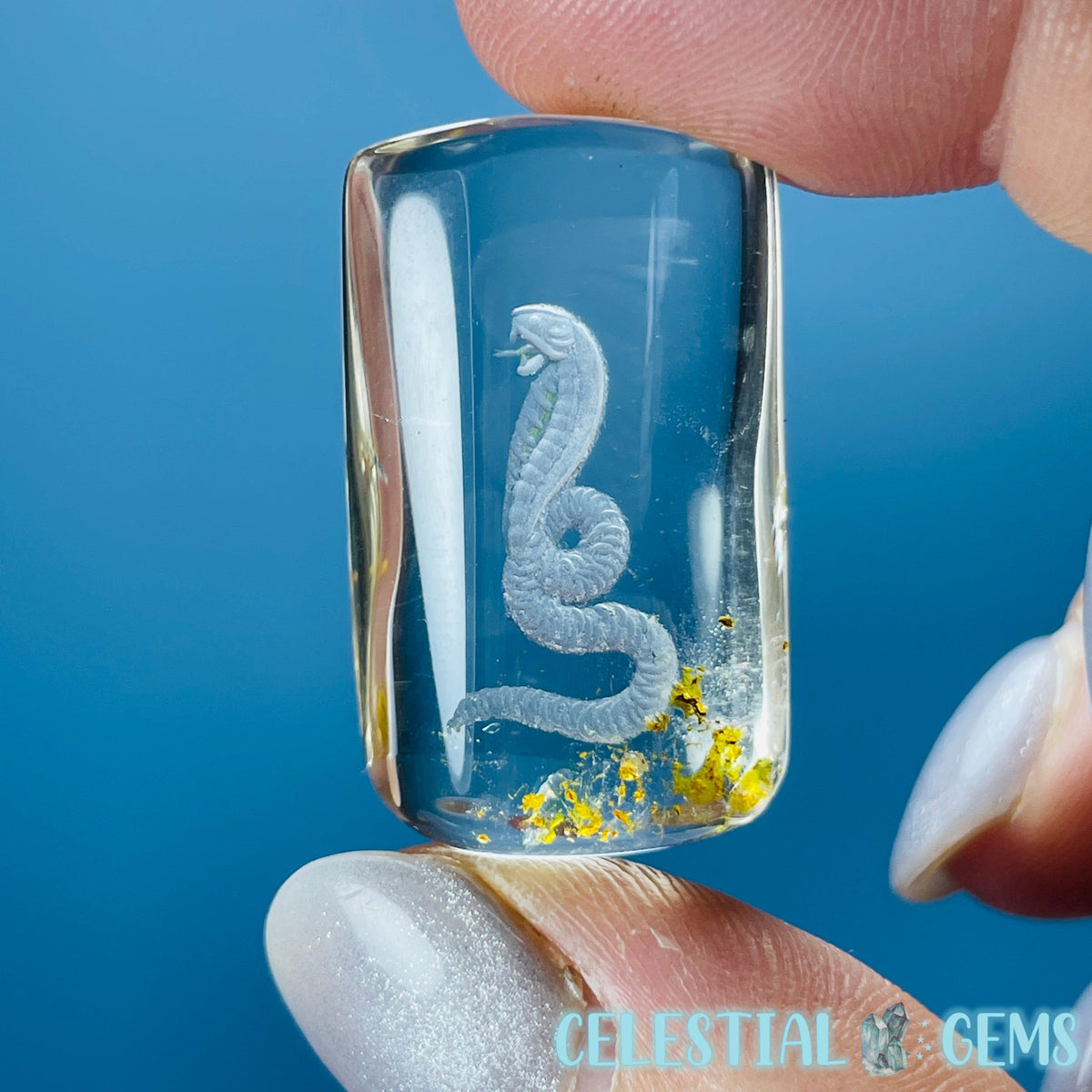 Citrine Garden Quartz Cobra Snake Hand-Carved Intaglio Reverse Lens Carving (Video)