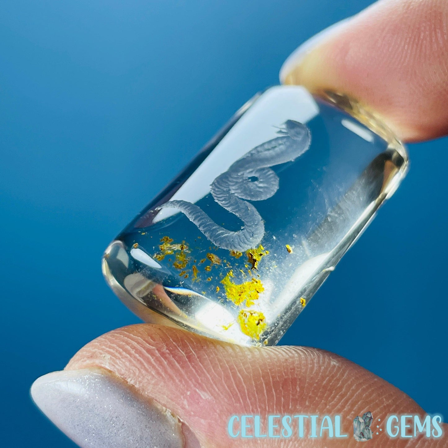 Citrine Garden Quartz Cobra Snake Hand-Carved Intaglio Reverse Lens Carving (Video)