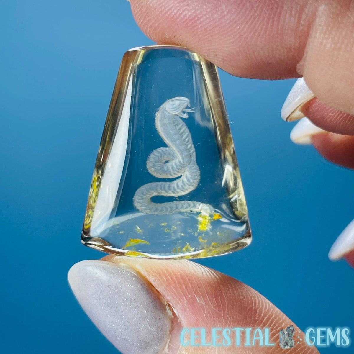 Citrine Garden Quartz Cobra Snake Hand-Carved Intaglio Reverse Lens Carving (Video)