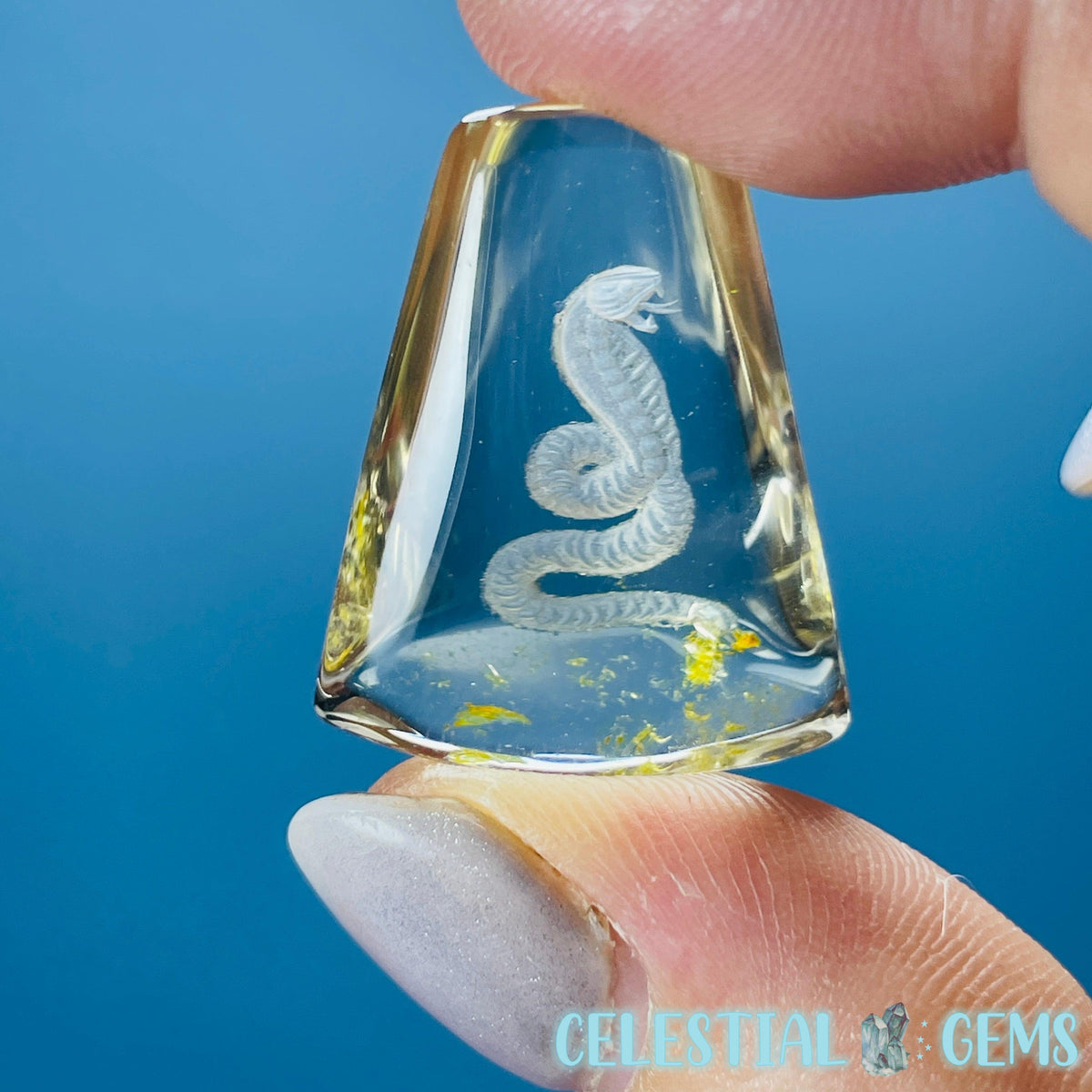 Citrine Garden Quartz Cobra Snake Hand-Carved Intaglio Reverse Lens Carving (Video)