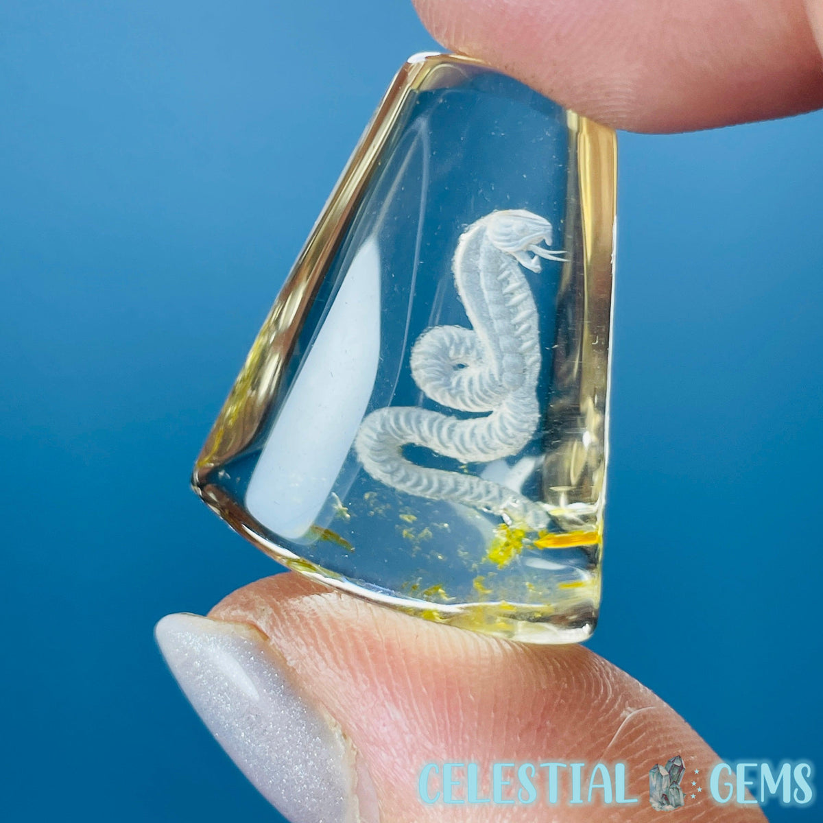 Citrine Garden Quartz Cobra Snake Hand-Carved Intaglio Reverse Lens Carving (Video)