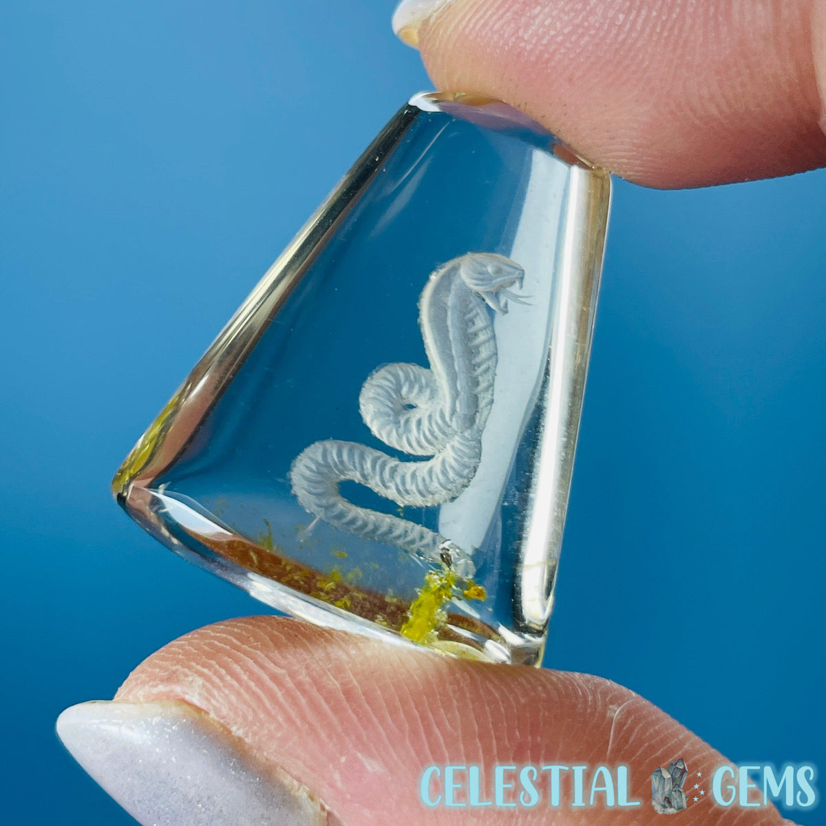 Citrine Garden Quartz Cobra Snake Hand-Carved Intaglio Reverse Lens Carving (Video)