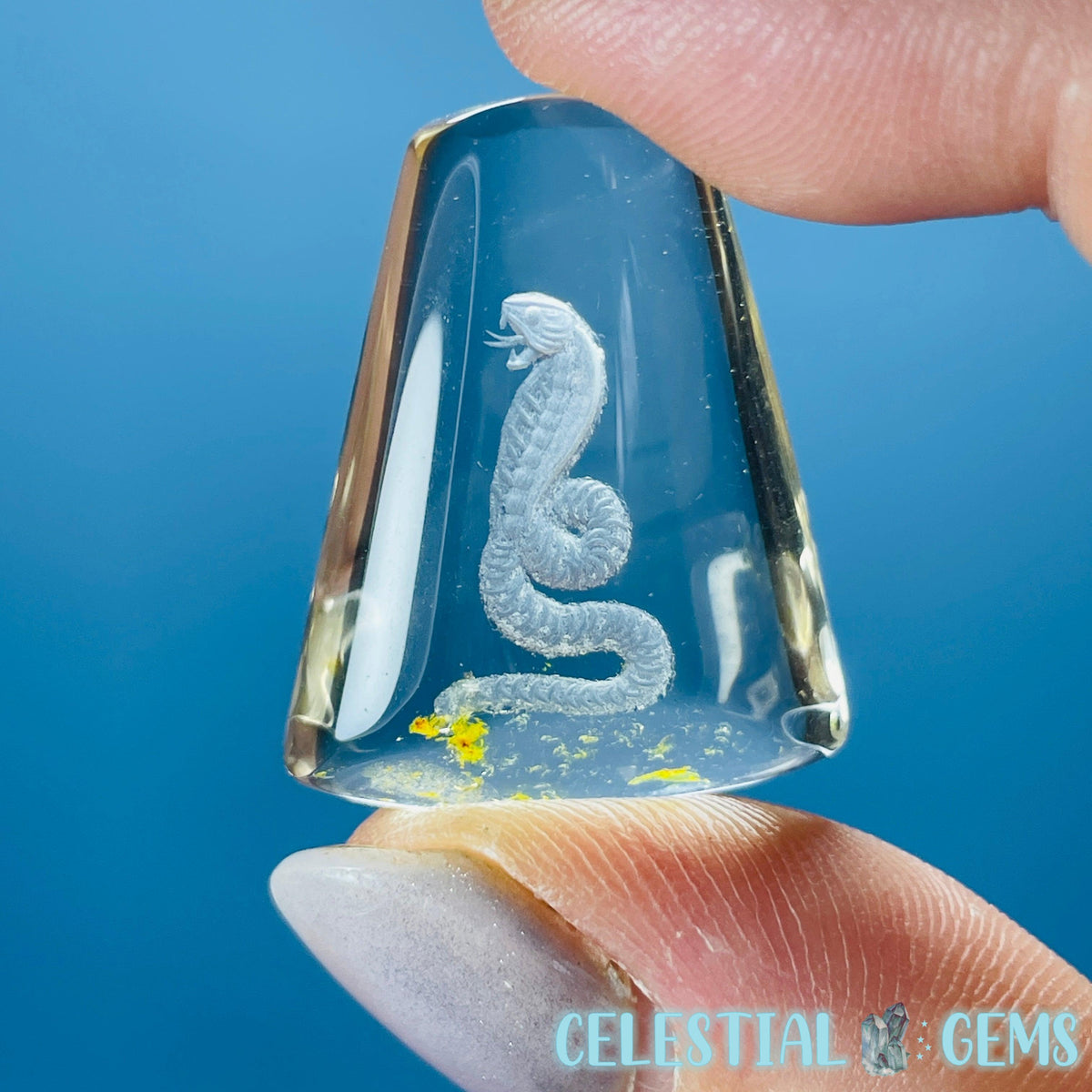 Citrine Garden Quartz Cobra Snake Hand-Carved Intaglio Reverse Lens Carving (Video)