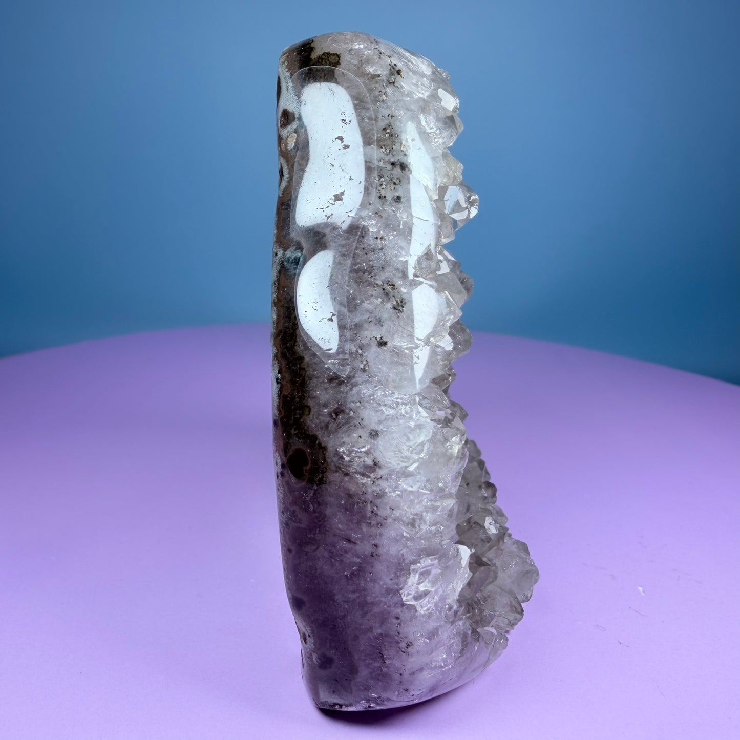 Green Prasiolite Amethyst Medium Semi-Polished Cluster Freeform with Agate (Video)