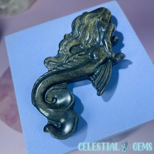 Golden Sheen Obsidian Mermaid Small Carving